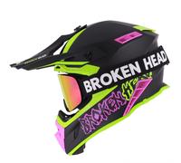 Casco Cross Rotto Hunter Leggero Verde-Rosa + Occhiali MX Struggler Rosa