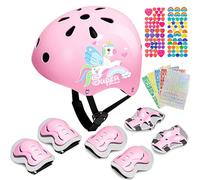 Casco da bici per bambini con set di equipaggiamento protettivo, motivo unicorno rosa, include ginocchiere, gomitiere e adesivi decorativi (rosa)