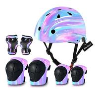 Casco da bicicletta regolabile per bambini con imbottitura per ginocchia, gomitiere, protezione per il polso, per bambini 3-5-8-14 anni, ideale per pattinaggio, ciclismo, skateboard, per ragazzi e