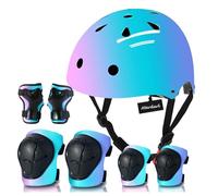 Casco da bicicletta regolabile per bambini con imbottitura per ginocchia, gomitiere, protezione per il polso, per bambini 3-5-8-14 anni, ideale per pattinaggio, ciclismo, skateboard, per ragazzi e
