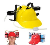 Casco da birra, casco con tubo, porta bevande con 2 contenitori e tubo per bevande, ideale come regalo per feste di carnevale, divertente da birra, unisex, regalo per la festa del papà (giallo)