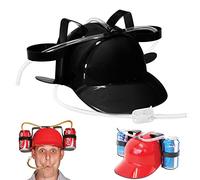 Casco da birra con tubo, porta bevande 2 contenitori, ideale per feste di carnevale, divertente da bere, unisex, regalo per il papà (nero)