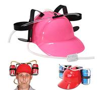 Casco da birra, per feste e birra, con tubo, porta bibite con 2 porta lattine e tubo per bere, articolo per carnevale, divertente da birra, unisex, regalo per la festa del papà (rosa)