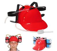 Casco da birra, per feste e birra, con tubo, porta bibite con 2 porta lattine e tubo per bere, articolo per carnevale, divertente da birra, unisex, regalo per la festa del papà (rosso)