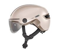 Casco da città ABUS HUD-Y ACE - casco da bici elegante con visiera e luce posteriore a LED magnetica, ricaricabile - per uomo e donna - Arancione, beige S