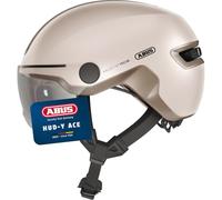 Casco da città ABUS HUD-Y ACE - casco da bici elegante con visiera e luce posteriore a LED magnetica, ricaricabile - per uomo e donna - Arancione, beige M