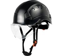 Casco Da Costruzione In ABS Con Visiera Protettiva, Copricapo Industriale For Lavoro E Soccorso(Black CV)