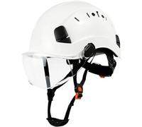 Casco Da Costruzione In ABS Con Visiera Protettiva, Copricapo Industriale For Lavoro E Soccorso(White CV)