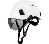 Casco Da Costruzione In ABS Con Visiera Protettiva, Copricapo Industriale For Lavoro E Soccorso(White SV)