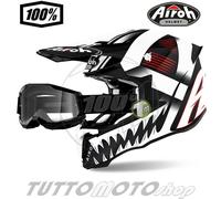 Casco da CROSS AIROH Twist 2.0 Mask Matt + Maschera 100% Black Trasparente