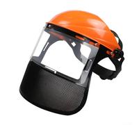 Casco da giardino con visiera regolabile, progettato per la protezione durante l'esecuzione di lavori in giardino (copertura in rete arancione)