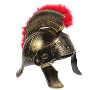 Casco da guerriero antico, piume rosse e dettagli dorati, stile storico unico, ideale per feste in costume, giochi di ruolo e rievocazioni storiche, casco da guerriero antico, rosso e oro