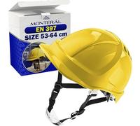 Casco da Lavoro Omologato EN 397 Taglia 53-64 cm in Plastica ABS | Elmetto Antinfortunistica Giallo con Sottogola e Fori di Ventilazione - Caschetto Cantiere Garanzia 10 Anni - MONTERAL