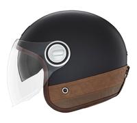 Casco da moto aperto NOX PREMIUM Heritage, nero opaco con inserti in pelle marrone. L