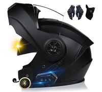 Casco da Moto Bluetooth, Casco Integrale con 2 Piloti Casco Bluetooth Intercom Omologato DOT/ECE, Leggero, con Doppia Visiera, Casco Modulare per Adulti Uomini Donne S~XL