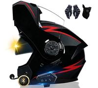 Casco da Moto Bluetooth, Casco Integrale con 2 Piloti Casco Bluetooth Intercom Omologato DOT/ECE, Leggero, con Doppia Visiera, Casco Modulare per Adulti Uomini Donne S~XL