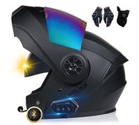 Casco da Moto Bluetooth, Casco Integrale con 2 Piloti Casco Bluetooth Intercom Omologato DOT/ECE, Leggero, con Doppia Visiera, Casco Modulare per Adulti Uomini Donne S~XL
