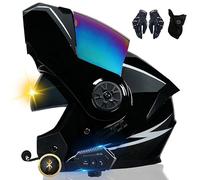Casco da Moto Bluetooth, Casco Integrale con 2 Piloti Casco Bluetooth Intercom Omologato DOT/ECE, Leggero, con Doppia Visiera, Casco Modulare per Adulti Uomini Donne S~XL