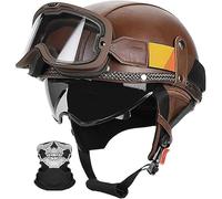 Casco Da Moto, Casco A Mezzo Viso In Pelle Stile Tedesco, Casco Da Moto Da Donna Omologato ECE22.06, Casco A Mezzo Viso Con Occhiali, Per Ciclomotore, Moto, Cruiser, Scooter D,L/(57~58cm)
