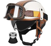 Casco Da Moto, Casco A Mezzo Viso In Pelle Stile Tedesco, Casco Da Moto Da Donna Omologato ECE22.06, Casco A Mezzo Viso Con Occhiali, Per Ciclomotore, Moto, Cruiser, Scooter E,M/(55~56cm)