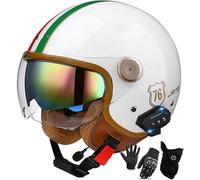 Casco Da Moto Con Auricolare Bluetooth, Casco Jet Per Uomo E Donna, Omologato ECE 22.06, Casco Da Moto Retrò Con Doppia Visiera, Materiale ABS, Mezzo Casco Per Scooter Elettrico 11,M/(57~58cm)