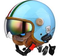 Casco Da Moto Con Auricolare Bluetooth, Casco Jet Per Uomo E Donna, Omologato ECE 22.06, Casco Da Moto Retrò Con Doppia Visiera, Materiale ABS, Mezzo Casco Per Scooter Elettrico 1,XXL/(63~64cm)