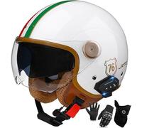 Casco Da Moto Con Auricolare Bluetooth, Casco Jet Per Uomo E Donna, Omologato ECE 22.06, Casco Da Moto Retrò Con Doppia Visiera, Materiale ABS, Mezzo Casco Per Scooter Elettrico 17,L/(59~60cm)