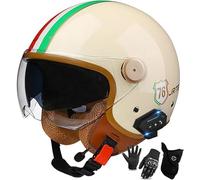 Casco Da Moto Con Auricolare Bluetooth, Casco Jet Per Uomo E Donna, Omologato ECE 22.06, Casco Da Moto Retrò Con Doppia Visiera, Materiale ABS, Mezzo Casco Per Scooter Elettrico 6,L/(59~60cm)