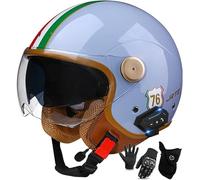 Casco Da Moto Con Auricolare Bluetooth, Casco Jet Per Uomo E Donna, Omologato ECE 22.06, Casco Da Moto Retrò Con Doppia Visiera, Materiale ABS, Mezzo Casco Per Scooter Elettrico 15,L/(59~60cm)