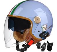 Casco Da Moto Con Auricolare Bluetooth, Casco Jet Per Uomo E Donna, Omologato ECE 22.06, Casco Da Moto Retrò Con Doppia Visiera, Materiale ABS, Mezzo Casco Per Scooter Elettrico 14,XXL/(63~64cm)