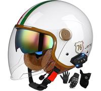 Casco Da Moto Con Auricolare Bluetooth, Casco Jet Per Uomo E Donna, Omologato ECE 22.06, Casco Da Moto Retrò Con Doppia Visiera, Materiale ABS, Mezzo Casco Per Scooter Elettrico 9,L/(59~60cm)