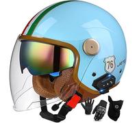 Casco Da Moto Con Auricolare Bluetooth, Casco Jet Per Uomo E Donna, Omologato ECE 22.06, Casco Da Moto Retrò Con Doppia Visiera, Materiale ABS, Mezzo Casco Per Scooter Elettrico 2,XXL/(63~64cm)