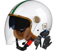 Casco Da Moto Con Auricolare Bluetooth, Casco Jet Per Uomo E Donna, Omologato ECE 22.06, Casco Da Moto Retrò Con Doppia Visiera, Materiale ABS, Mezzo Casco Per Scooter Elettrico 12,M/(57~58cm)