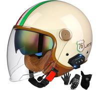 Casco Da Moto Con Auricolare Bluetooth, Casco Jet Per Uomo E Donna, Omologato ECE 22.06, Casco Da Moto Retrò Con Doppia Visiera, Materiale ABS, Mezzo Casco Per Scooter Elettrico 5,M/(57~58cm)