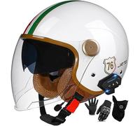 Casco Da Moto Con Auricolare Bluetooth, Casco Jet Per Uomo E Donna, Omologato ECE 22.06, Casco Da Moto Retrò Con Doppia Visiera, Materiale ABS, Mezzo Casco Per Scooter Elettrico 10,M/(57~58cm)