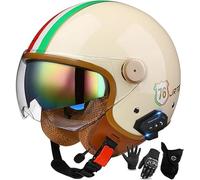 Casco Da Moto Con Auricolare Bluetooth, Casco Jet Per Uomo E Donna, Omologato ECE 22.06, Casco Da Moto Retrò Con Doppia Visiera, Materiale ABS, Mezzo Casco Per Scooter Elettrico 7,XXL/(63~64cm)