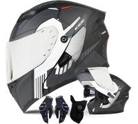 Casco da Moto Integrale, Casco Apribile con Doppia Visiera Parasole, Casco Modulare da Uomo E da Donna per Adulti, Ciclomotore, Corse su Strada, Scooter, Bici, Cruiser, Omologato Ece, C, L(59~60cm)