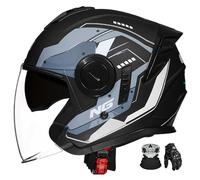 Casco da moto jet 3/4 con doppia visiera down-draft, design aperto, certificato ECE, adatto a scooter e ciclomotori. G,2XL:63-64CM