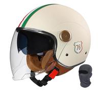 Casco da moto jet con doppia visiera, casco jet retrò, mezzo casco omologato ECE/DOT, lente lunga, for uomo e donna, scooter, cruiser, scooter(Light Beige,L(58~59cm))