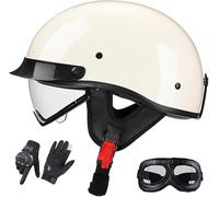 Casco Da Moto Jet In Stile Tedesco Per Uomini/Donne Adulti, Certificato ECE 22.06, Con Visiera Retrattile Integrata E Visiera Staccabile, Per Cruiser, Chopper E Scooter 3,M/(57~58cm)