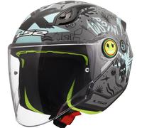 Casco da moto jet per bambini LS2 OF622 Funny II Scribble grigio-blu lucido L