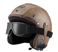 Casco da moto jet vintage omologato ECE e DOT per uomo e donna | Design retrò in pelle, Bluetooth integrato, guscio ABS, adatto scooter e veicolo elettrico
