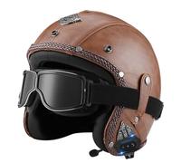 Casco da moto jet vintage omologato ECE e DOT per uomo e donna | Design retrò in pelle, Bluetooth integrato, guscio ABS, adatto scooter e veicolo elettrico