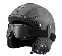 Casco da moto jet vintage omologato ECE e DOT per uomo e donna | Design retrò in pelle, Bluetooth integrato, guscio ABS, adatto scooter e veicolo elettrico