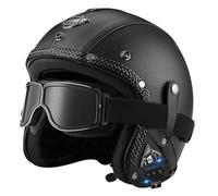 Casco da moto jet vintage omologato ECE e DOT per uomo e donna | Design retrò in pelle, Bluetooth integrato, guscio ABS, adatto scooter e veicolo elettrico