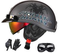 Casco Da Moto Per Adulti, Uomini E Donne - Caschi Retrò Aperti Omologati ECE22.06 Con Visiera, Design Vintage Per Scooter, Ciclomotori, Cruiser 3,M/(57~58cm)