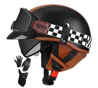 Casco Da Moto Retrò Con Visiera Parasole Retrattile, Casco Vintage Open Face Certificato ECE 22.05 Per Uomo E Donna, Per Cruiser, Chopper, Ciclomotore, Scooter 3,M/(57~58cm)