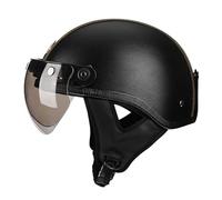 Casco da moto retrò in vera pelle, casco jet, casco jet aperto, casco da scooter unisex conforme alla certificazione ECE 22.06 4,M=56-57CM