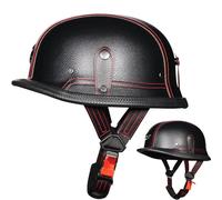 Casco da Motocicletta Omologato ECE Retrò Aperto con Fibbia a Sgancio Rapido Regolabile Per Bicicletta Cruiser Scooter Adulti Uomini e Donne Casco In Pelle Vintage Quattro Stagioni F,XL59~60