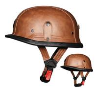 Casco da Motocicletta Omologato ECE Retrò Aperto con Fibbia a Sgancio Rapido Regolabile Per Bicicletta Cruiser Scooter Adulti Uomini e Donne Casco In Pelle Vintage Quattro Stagioni B,M55~56